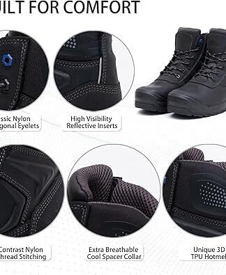 6" Safety Work Boots For Men Water Resistant Composite Toe Puncture Resistant EH Non Slip No Metal ASTM F2413-18 Comfortable & Durable MW9276