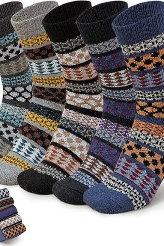 HUGSWEET 6 Pairs Warm Socks for Men Thick Winter Socks Thermal Wool Soft Hiking Crew Socks with Gifts Box