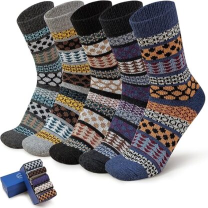 HUGSWEET 6 Pairs Warm Socks for Men Thick Winter Socks Thermal Wool Soft Hiking Crew Socks with Gifts Box