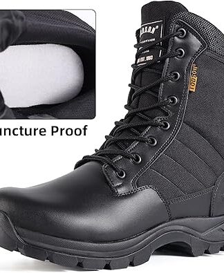 Men's Military Tactical Boots with Side Zipper, Puncture Resistant Work Boots, Desert Combat Boots, Army Jungle Boots, 8 Inches Lightweight Hiking Boots