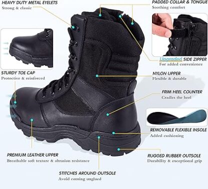 Men's Military Tactical Work Boots Side Zipper Jungle Army Combat Boots - Image 5