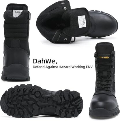 Men's Steel Toe Work Boots Military Tactical Hiking Motorcycle Combat Boots for Men Side Zipper Puncture Resistant - Image 6