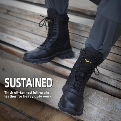 Men's Steel Toe Work Boots Military Tactical Hiking Motorcycle Combat Boots for Men Side Zipper Puncture Resistant - Image 5