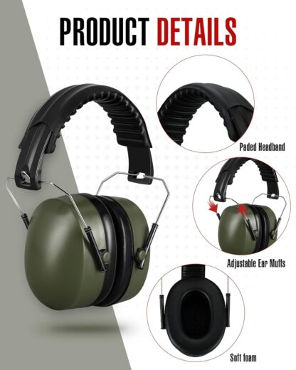 12 Pcs Hearing Protection Ear Muffs NRR 28dB Noise Reduction Headphones Shooting Ear Protection Earmuffs (Army Green) - Image 6