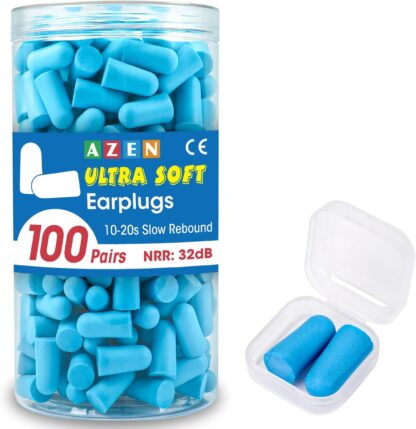 AZEN 100 Pairs Ear Plugs Bulk, Soft Foam Ear Plugs for Sleeping Noise Cancelling, NRR 32dB Earplugs for Concerts Shooting Swimming Noise Reduction (Lake Blue) - Image 2