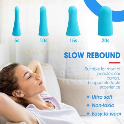 AZEN 100 Pairs Ear Plugs Bulk, Soft Foam Ear Plugs for Sleeping Noise Cancelling, NRR 32dB Earplugs for Concerts Shooting Swimming Noise Reduction (Lake Blue) - Image 3