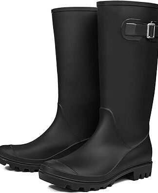 DKSUKO Women's Tall Rain Boots Garden Boots Waterproof Wellington Rubber Boots