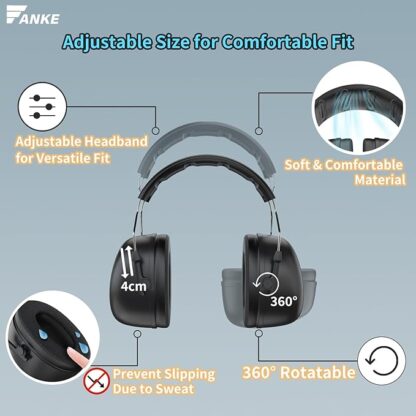 Fanke Noise Cancelling Hearing Protection Earmuffs SNR37 Ear Muffs for Noise Reduction with Dust Bag for Shooting Mowing - Image 4