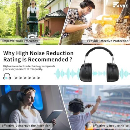 Fanke Noise Cancelling Hearing Protection Earmuffs SNR37 Ear Muffs for Noise Reduction with Dust Bag for Shooting Mowing - Image 7