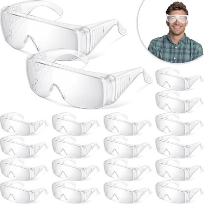 Kanayu 50 Pairs Safety Glasses Bulk Protective Goggles Anti Fog Scratch Resistant Eyewear over Eyeglasses OTG Goggles Clear Eye Protection Glasses for Men Women Students Classroom