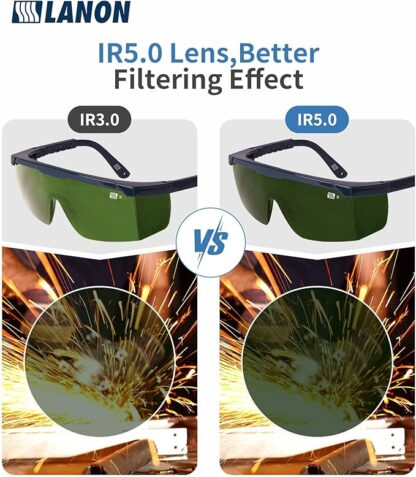LANON Welding Safety Glasses,IR Filter Shade 5.0 Lens,Anti-Scratch & Anti-Impact,ANSI Z87.1 Double-sided Antifog,Wrap-Around Protective Safety Goggles,UV Protection - Image 6