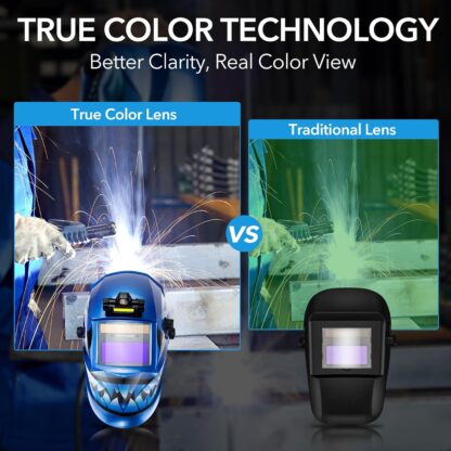 Welding Hood Auto Darkening Welding Helmet with Light True Color 1/1/1/2 Top Optical Clarity Wide Shade 9-13 Welding Mask with Grinding Weld Helmet (KTS-JD03) - Image 8
