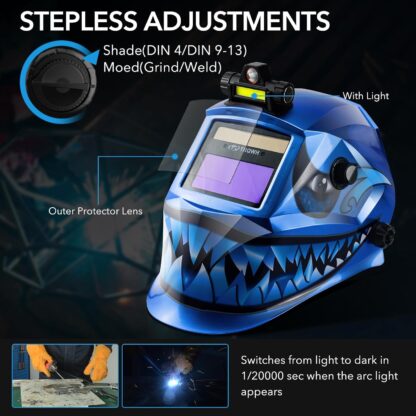 Welding Hood Auto Darkening Welding Helmet with Light True Color 1/1/1/2 Top Optical Clarity Wide Shade 9-13 Welding Mask with Grinding Weld Helmet (KTS-JD03) - Image 2