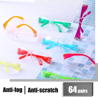 Yunsailing 64 Pairs Clear Safety Glasses for Man Woman Protective Glasses with Anti Fog Lens Scratch Impact Resistant Adult Color Temple Wrap Eye Protection Lab Shooting Construction - Image 5