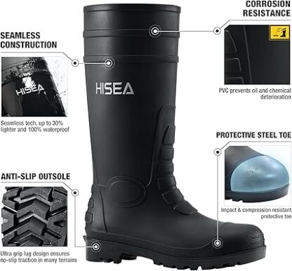 HISEA Men's Steel Toe Rain Boots PVC Rubber Boots, Waterproof Garden Fishing Outdoor Work Boots, Durable Slip Resistant Knee Boots for Agriculture and Industrial Working - Image 6