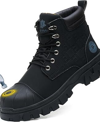 KELODON Waterproof Steel Toe Boots For Men 6 Inch Leather Steel Toe Shoes Non Slip Resistant Safety Work Boots Indestructible Lightweight Construction Boot With Composite Toe