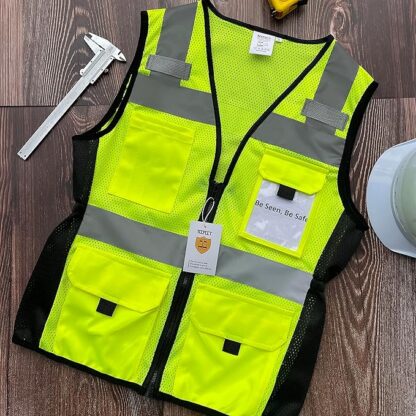 TCCFCCT Safety Vest for Women 11 Pockets Mesh Reflective Vest with Zipper, High Visibility Neon Construction Work Vest for Lady Workers/Drivers, Snug-Fit & Durable, - Image 8