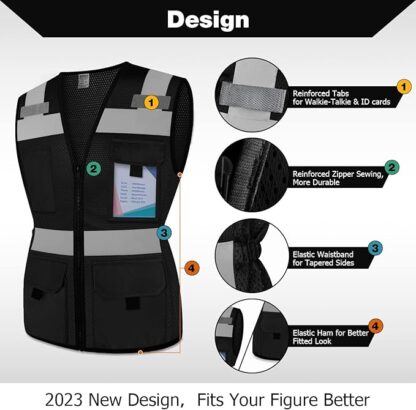 TCCFCCT Safety Vest for Women 11 Pockets Mesh Reflective Vest with Zipper, High Visibility Neon Construction Work Vest for Lady Workers/Drivers, Snug-Fit & Durable, - Image 6