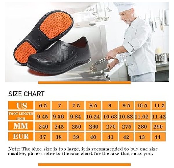 Chef Shoes for Men Nonslip Water Proof Work Shoes Mens Clogs Comfortable Nursing Nurse Shoes for Gardener Men Indoor and Outdoor for Kitchen Office - Image 5